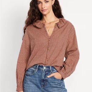 Old Navy Women's Gingham Ruffle Collar Button Down Shirt
